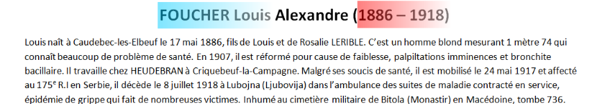 Mort FOUCHER Louis Alexandre texte