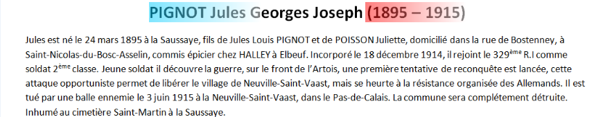 Mort PIGNOT Jules Georges texte