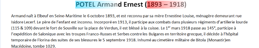 Mort POTEL Armand Ernest texte